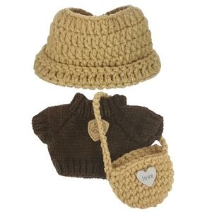 3 Piece Labubu or 17cm doll  Brown Shirt, Tan Hat and Purse with Love ❤️